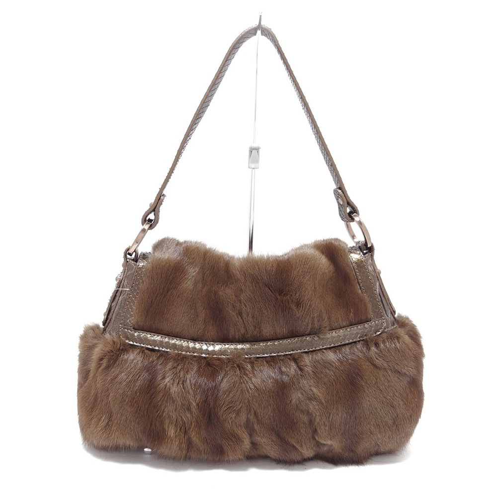 Fendi Chef Bag Fur Python Handbag Dark Brown Gold - image 3